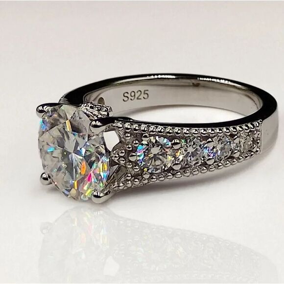 Certified 3.85ct Full Moissanite Luxury Engagement Wedding Ring Size 7 - Picture 4 of 10